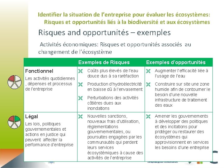 Identifier la situation de l’entreprise pour évaluer les écosystèmes: Risques et opportunités liés à