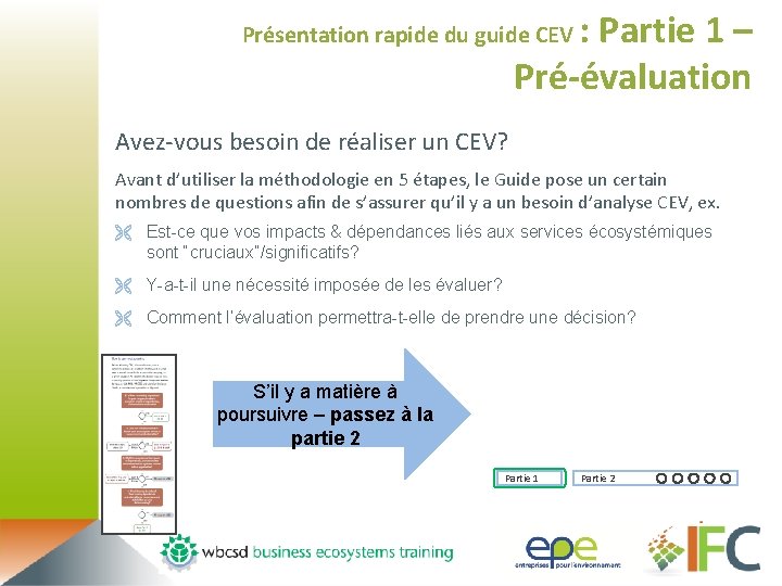 : Partie 1 – Pré-évaluation Présentation rapide du guide CEV Avez-vous besoin de réaliser