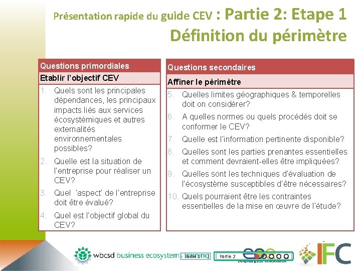 : Partie 2: Etape 1 Définition du périmètre Présentation rapide du guide CEV Checklistprimordiales