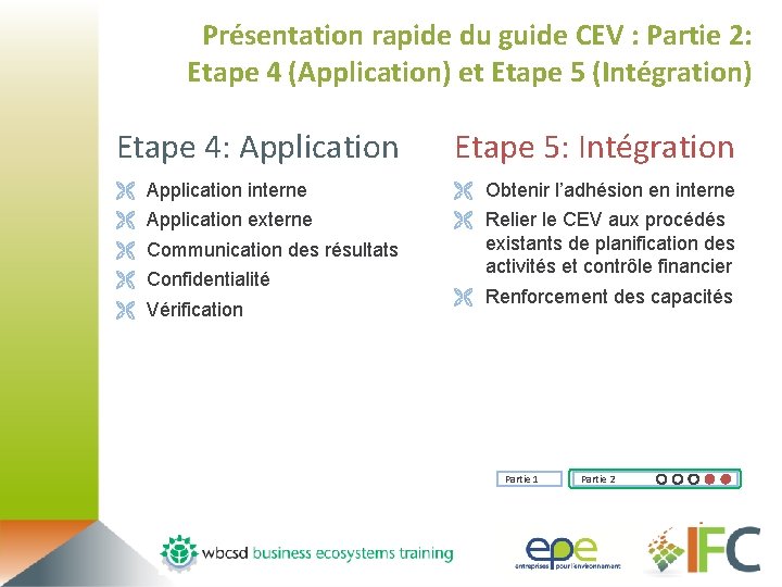Présentation rapide du guide CEV : Partie 2: Etape 4 (Application) et Etape 5