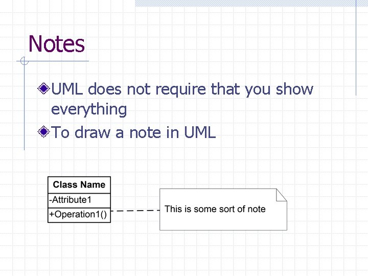 Notes UML does not require that you show everything To draw a note in