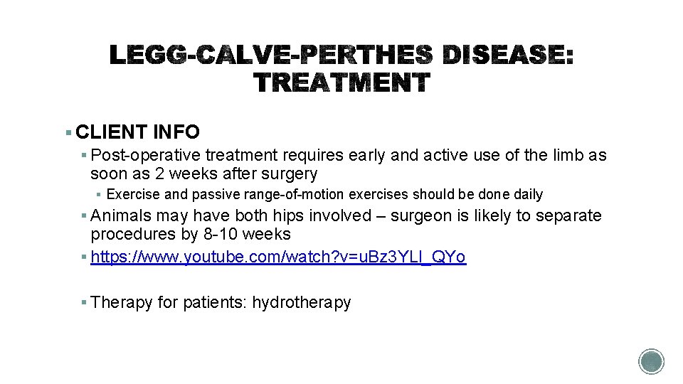 § CLIENT INFO § Post-operative treatment requires early and active use of the limb