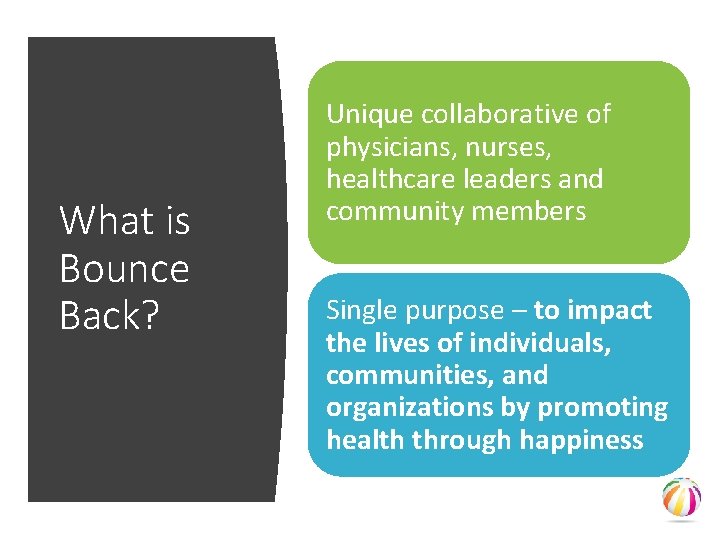 What is Bounce Back? Unique collaborative of physicians, nurses, healthcare leaders and community members