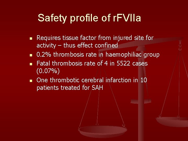 Safety profile of r. FVIIa n n Requires tissue factor from injured site for