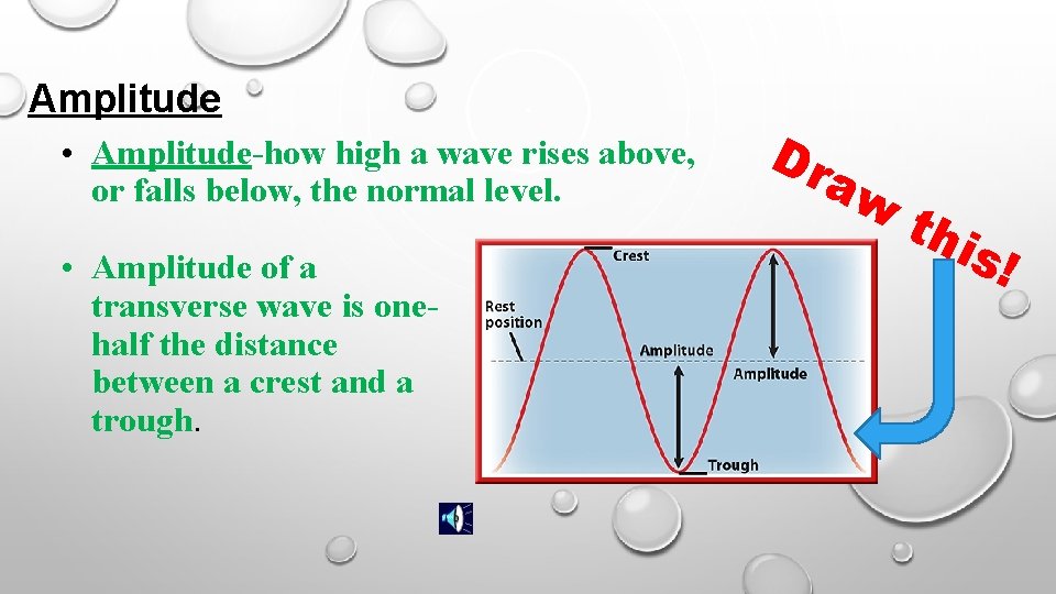 Amplitude • Amplitude-how high a wave rises above, or falls below, the normal level.