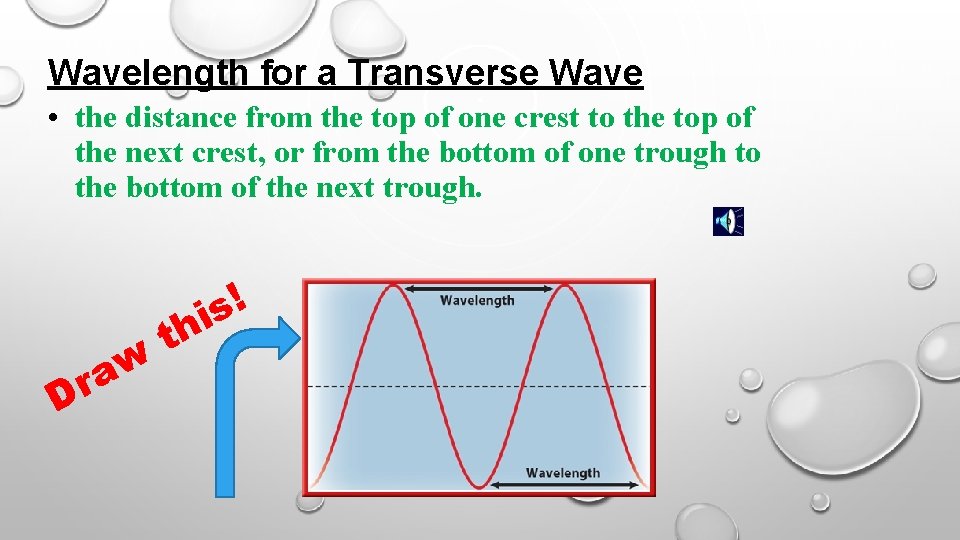Wavelength for a Transverse Wave • the distance from the top of one crest