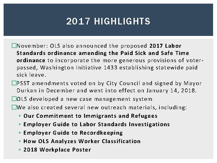 City of Seattle Office of Labor Standards HISTORY