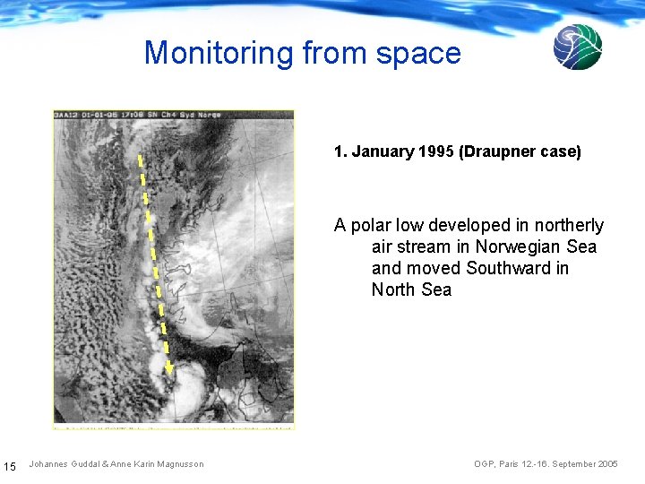 Monitoring from space 1. January 1995 (Draupner case) A polar low developed in northerly