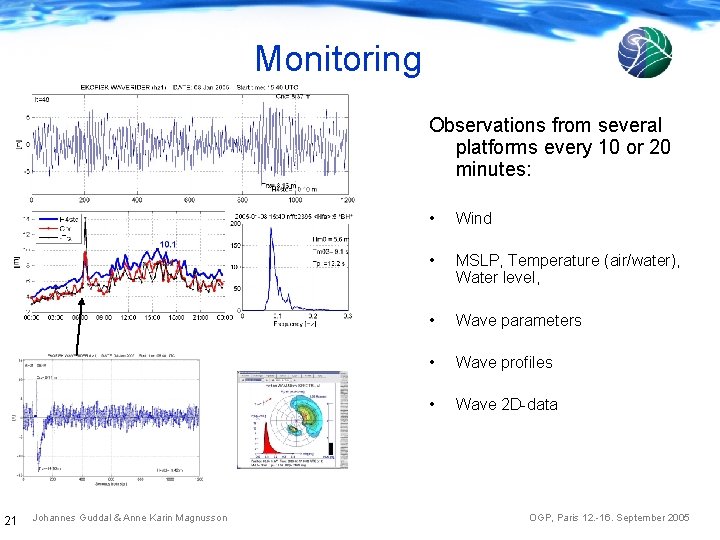 Monitoring Observations from several platforms every 10 or 20 minutes: 21 Johannes Guddal &