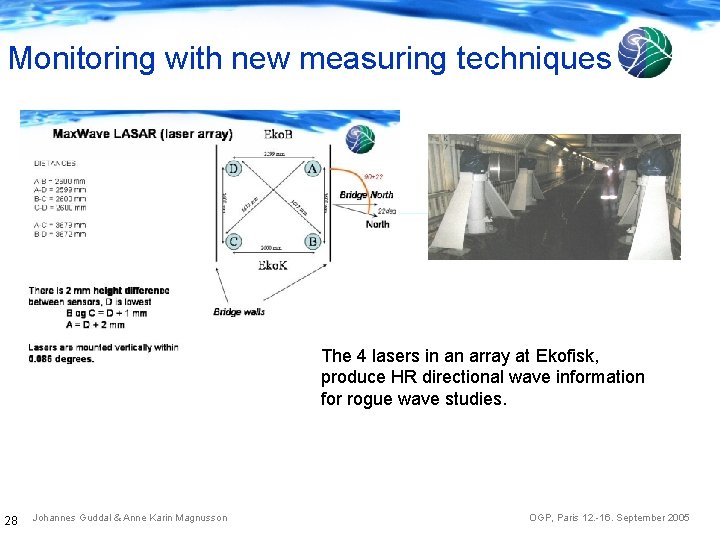 Monitoring with new measuring techniques The 4 lasers in an array at Ekofisk, produce