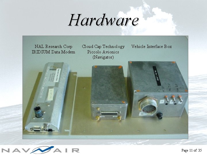 Hardware NAL Research Corp IRIDIUM Data Modem Cloud Cap Technology Piccolo Avionics (Navigator) Vehicle