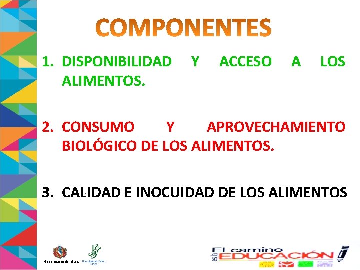 1. DISPONIBILIDAD ALIMENTOS. Y ACCESO A LOS 2. CONSUMO Y APROVECHAMIENTO BIOLÓGICO DE LOS