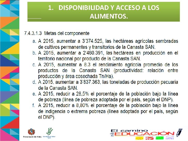 1. DISPONIBILIDAD Y ACCESO A LOS ALIMENTOS. . Gobernación del Huila 