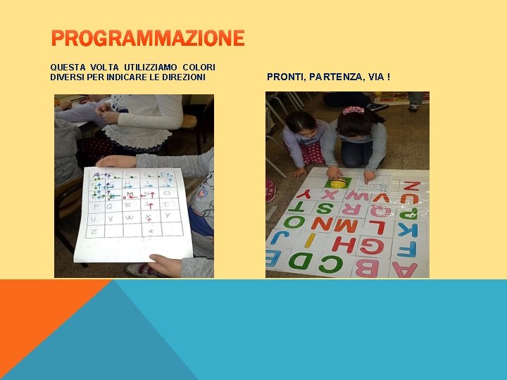 PROGRAMMAZIONE QUESTA VOLTA UTILIZZIAMO COLORI DIVERSI PER INDICARE LE DIREZIONI PRONTI, PARTENZA, VIA !