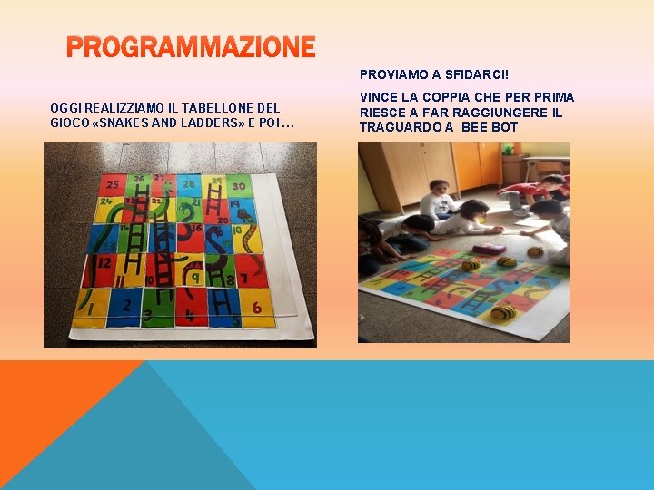 PROGRAMMAZIONE PROVIAMO A SFIDARCI! OGGI REALIZZIAMO IL TABELLONE DEL GIOCO «SNAKES AND LADDERS» E