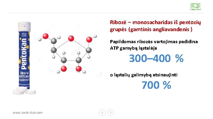 Ribozė – monosacharidas iš pentozių grupės (gamtinis angliavandenis ) Papildomas ribozės vartojimas padidina ATP