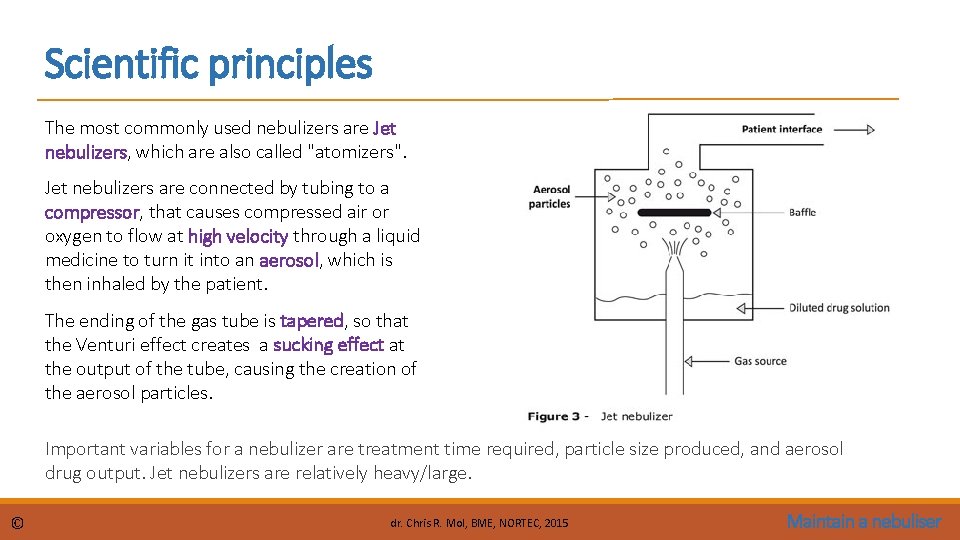 Scientific principles The most commonly used nebulizers are Jet nebulizers, which are also called