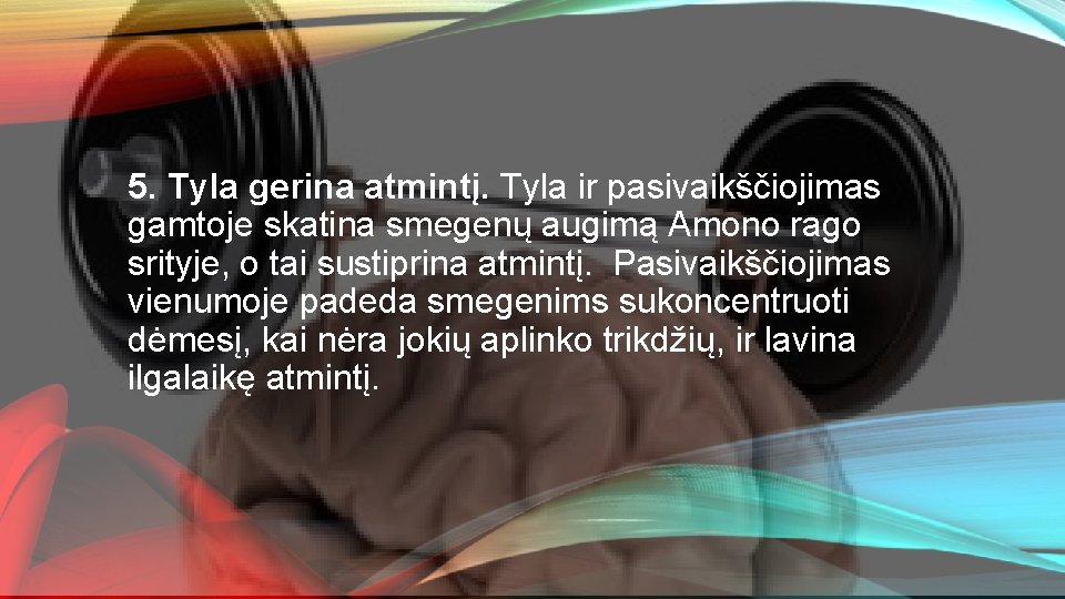 5. Tyla gerina atmintį. Tyla ir pasivaikščiojimas gamtoje skatina smegenų augimą Amono rago srityje,