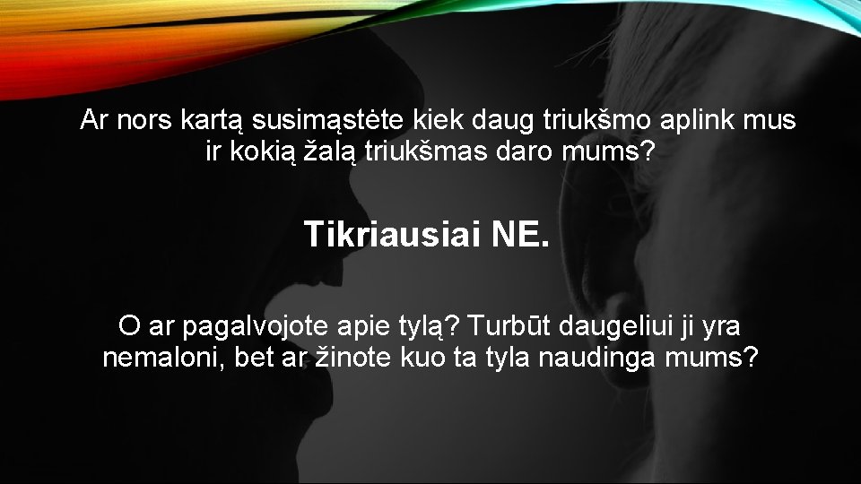  Ar nors kartą susimąstėte kiek daug triukšmo aplink mus ir kokią žalą triukšmas