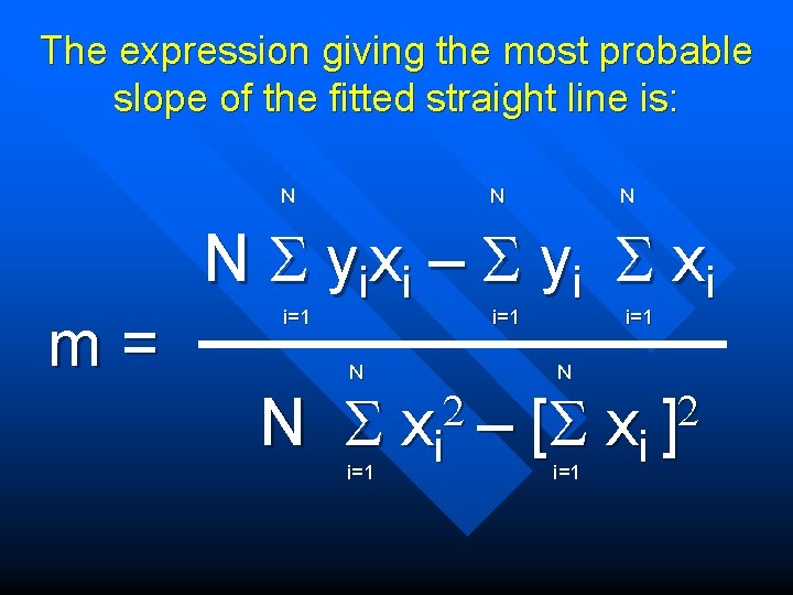 The expression giving the most probable slope of the fitted straight line is: N