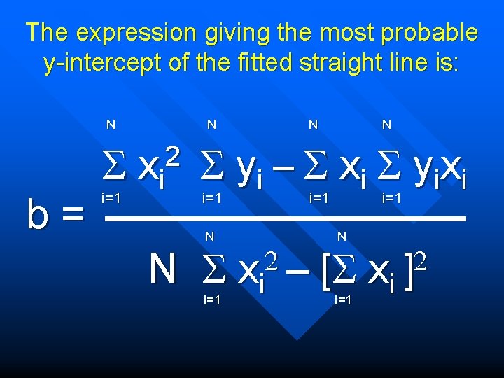 The expression giving the most probable y-intercept of the fitted straight line is: N