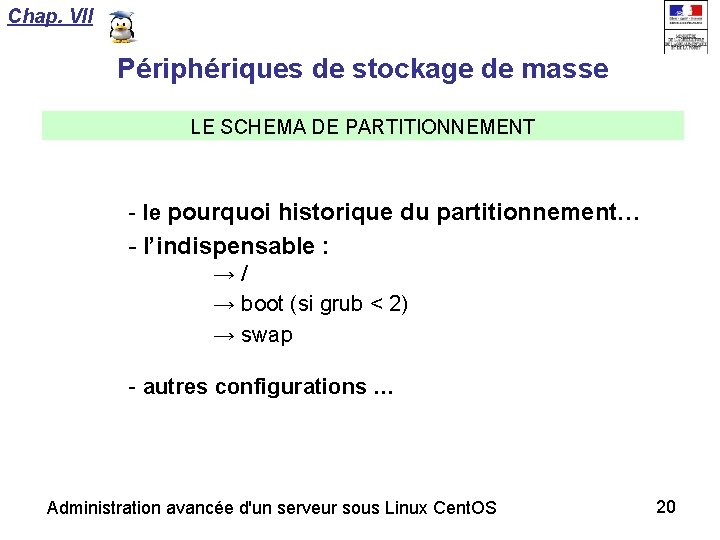 Chap. VII Périphériques de stockage de masse LE SCHEMA DE PARTITIONNEMENT - le pourquoi