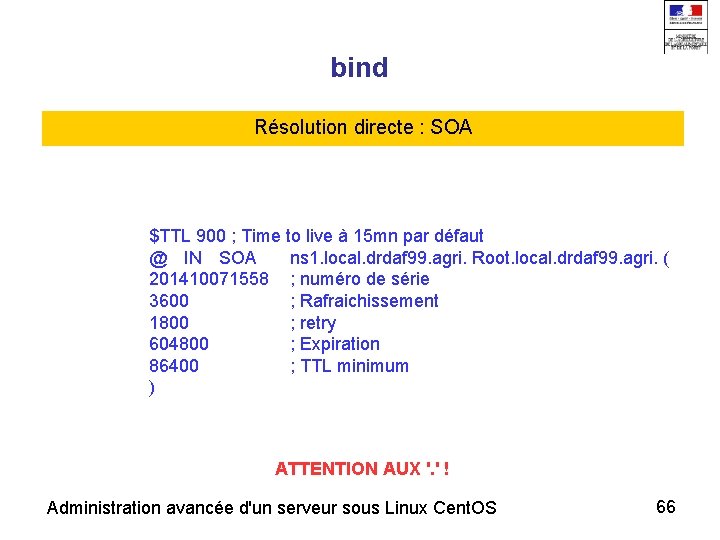 bind Résolution directe : SOA $TTL 900 ; Time to live à 15 mn