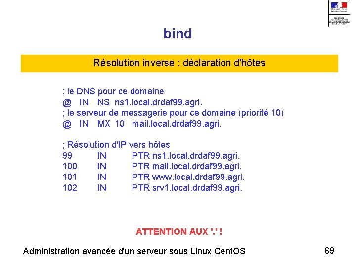 bind Résolution inverse : déclaration d'hôtes ; le DNS pour ce domaine @ IN