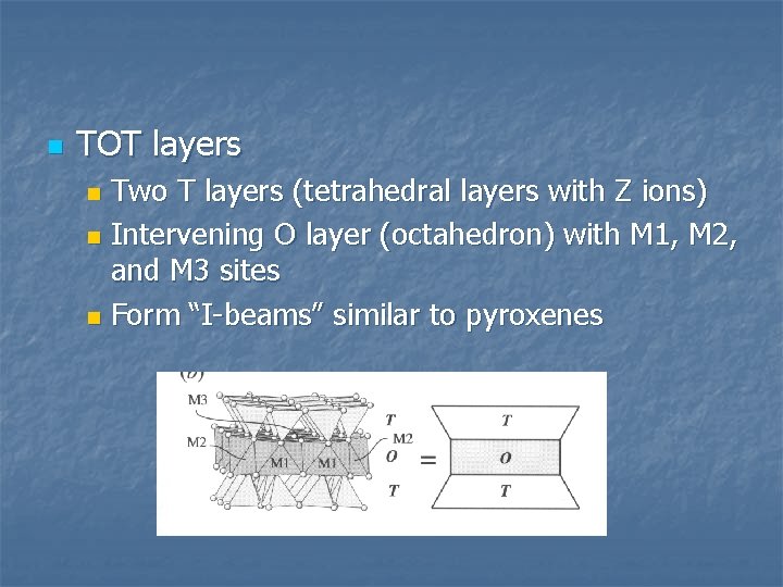 n TOT layers Two T layers (tetrahedral layers with Z ions) n Intervening O