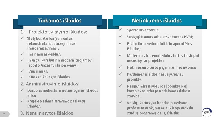 Tinkamos išlaidos 1. Projekto vykdymo išlaidos: ü Statybos darbai (remontas, rekonstrukcija, atnaujinimas (modernizavimas); ü