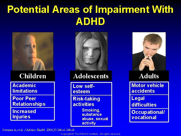 Potential Areas of Impairment With ADHD Children Academic limitations Poor Peer Relationships Increased Injuries