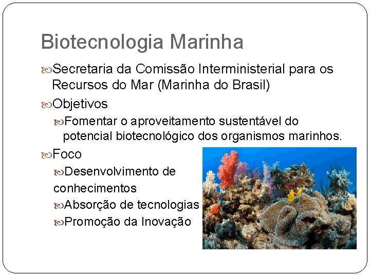 Biotecnologia Marinha Secretaria da Comissão Interministerial para os Recursos do Mar (Marinha do Brasil)