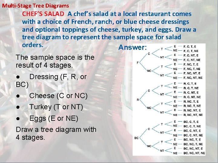 Multi-Stage Tree Diagrams CHEF’S SALAD A chef’s salad at a local restaurant comes with Multi-Stage Tree Diagrams CHEF’S SALAD A chef’s salad at a local restaurant comes with