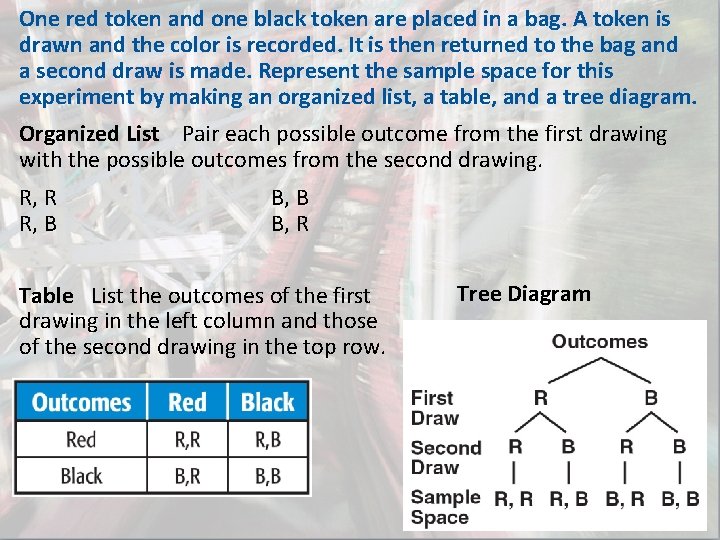 One red token and one black token are placed in a bag. A token One red token and one black token are placed in a bag. A token