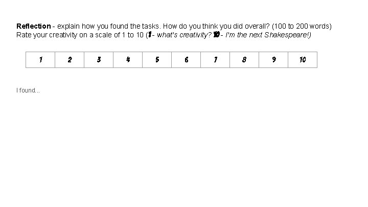 Reflection - explain how you found the tasks. How do you think you did