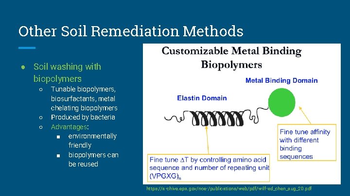 Other Soil Remediation Methods ● Soil washing with biopolymers ○ ○ ○ Tunable biopolymers,