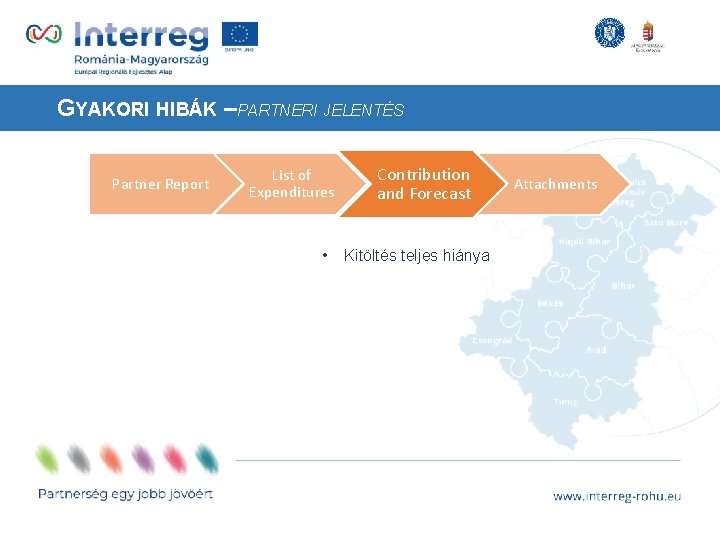 GYAKORI HIBÁK –PARTNERI JELENTÉS Partner Report List of Expenditures • Contribution and Forecast Kitöltés