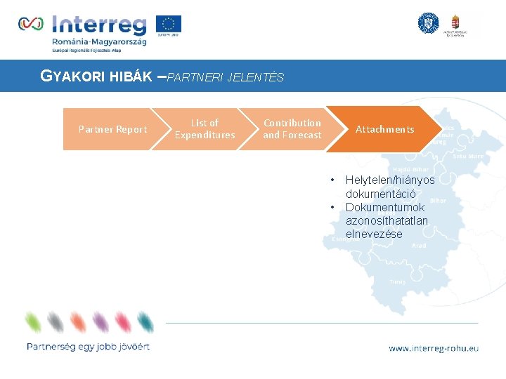 GYAKORI HIBÁK –PARTNERI JELENTÉS Partner Report List of Expenditures Contribution and Forecast Attachments •