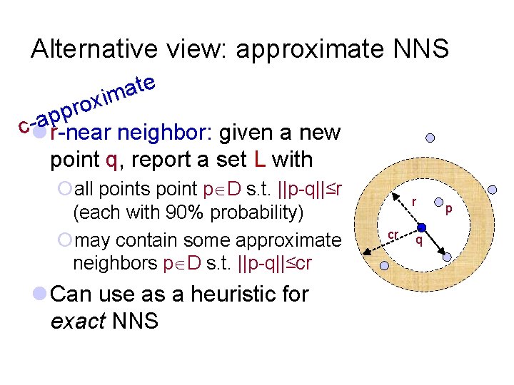 Alternative view: approximate NNS e t a im x o r p p a