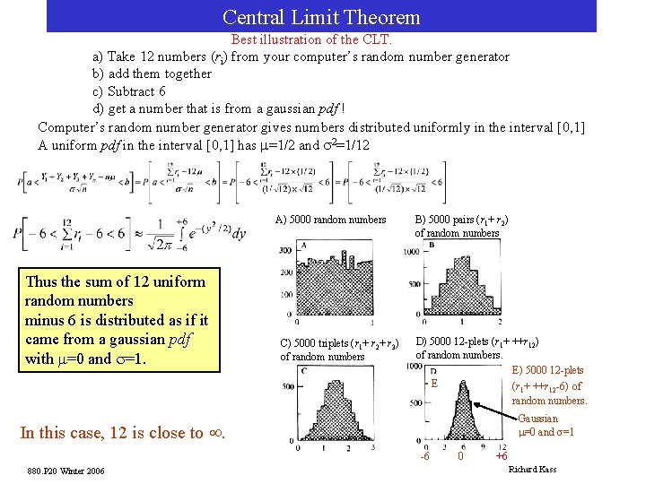 Central Limit Theorem Best illustration of the CLT. a) Take 12 numbers (ri) from