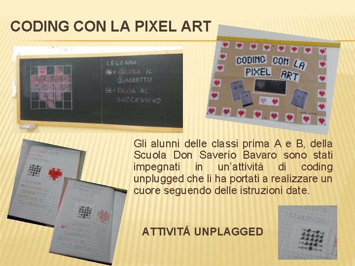 CODING CON LA PIXEL ART Gli alunni delle classi prima A e B, della