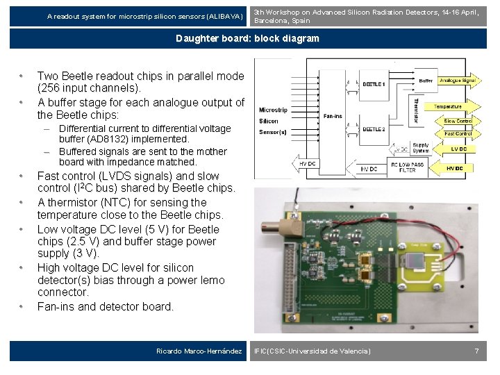 A readout system for microstrip silicon sensors (ALIBAVA) 3 th Workshop on Advanced Silicon