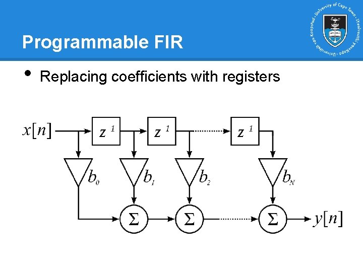 Programmable FIR • Replacing coefficients with registers Programmable FIR • Replacing coefficients with registers