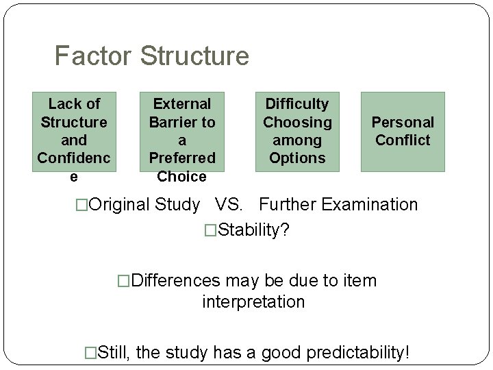 Factor Structure Lack of Structure and Confidenc e External Barrier to a Preferred Choice