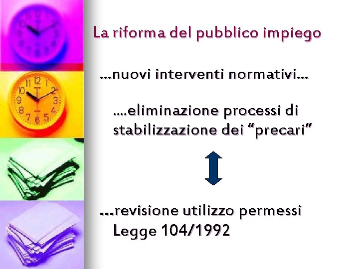 La riforma del pubblico impiego …nuovi interventi normativi… …. eliminazione processi di stabilizzazione dei