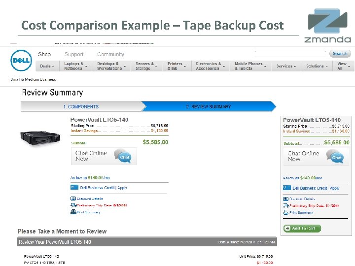 Cost Comparison Example – Tape Backup Cost Zmanda Cloud Backup www. zmanda. com Twitter: