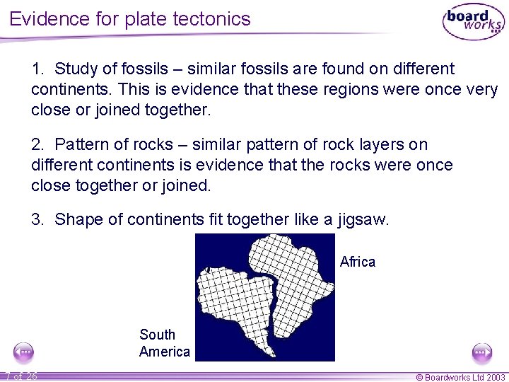 Evidence for plate tectonics 1. Study of fossils – similar fossils are found on