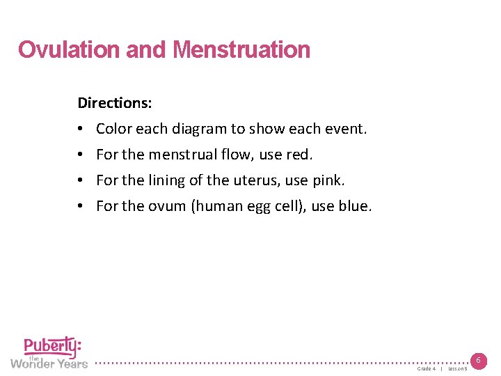 Lesson 5 | Growing Up Female Ovulation and Menstruation Directions: • Color each diagram