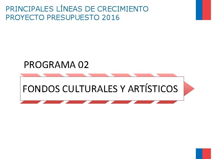 PRINCIPALES LÍNEAS DE CRECIMIENTO PROYECTO PRESUPUESTO 2016 PROGRAMA 02 FONDOS CULTURALES Y ARTÍSTICOS 