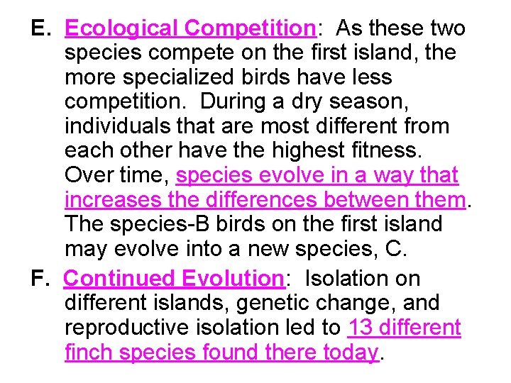 E. Ecological Competition: As these two species compete on the first island, the more